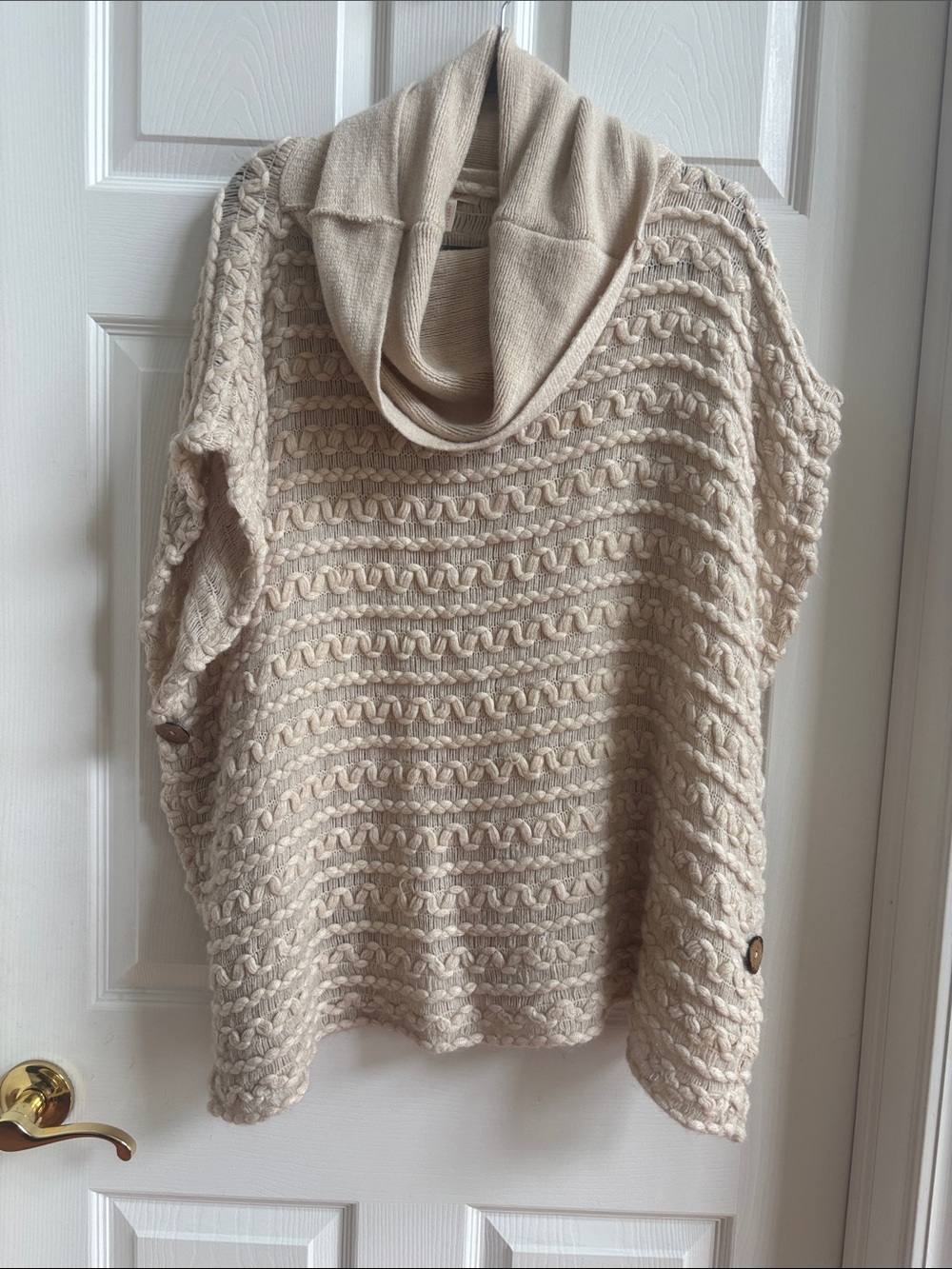 Textured Cream Cowl Neck Sweater Tunic